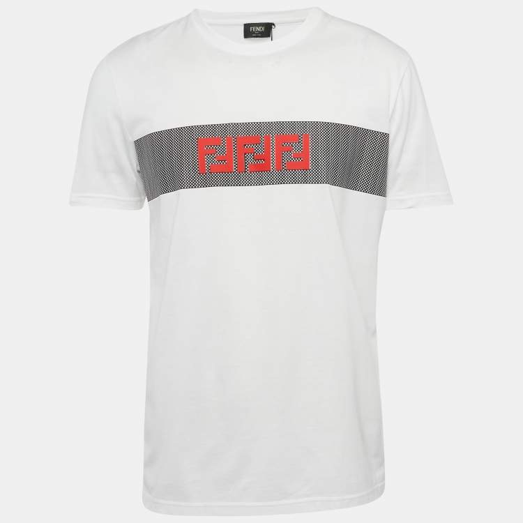 Pre Owned Fendi White FF Logo Applique Cotton T-Shirt XL