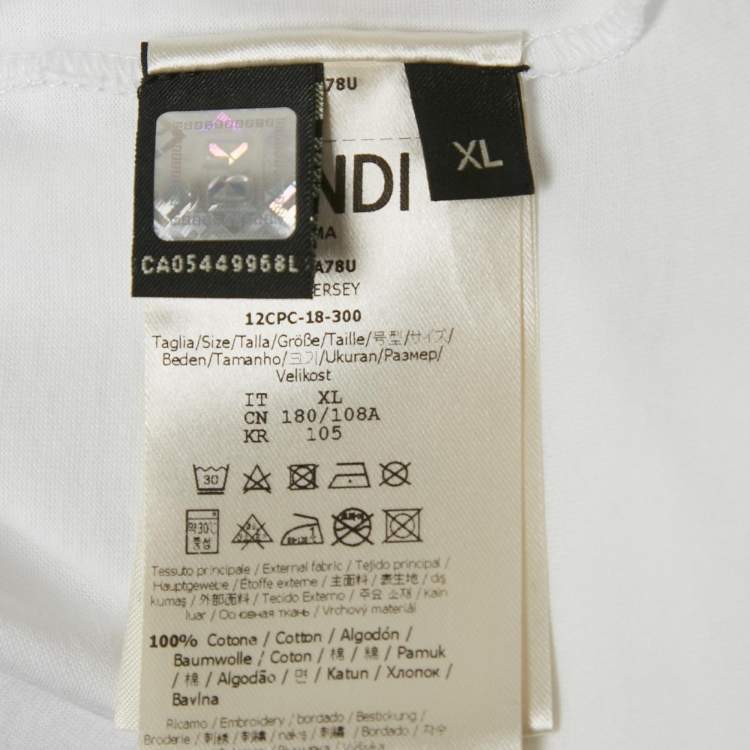 Pre Owned Fendi White FF Logo Applique Cotton T-Shirt XL