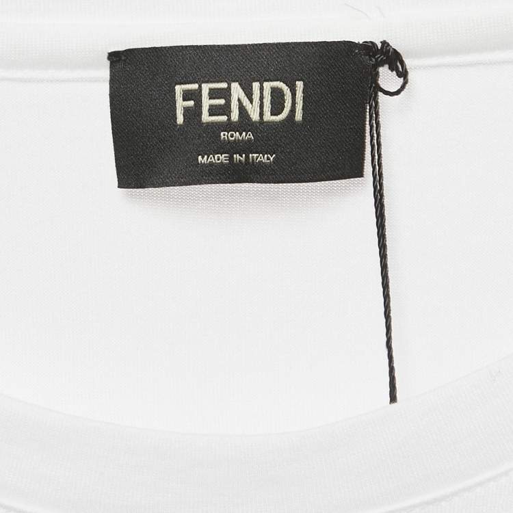 Pre Owned Fendi White FF Logo Applique Cotton T-Shirt XL