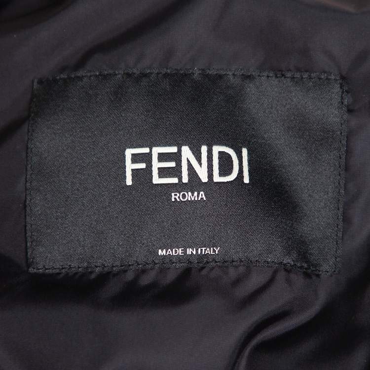 Pre Owned Fendi Black Synthetic Logo Printed Hoodie Puffer Jacket XL