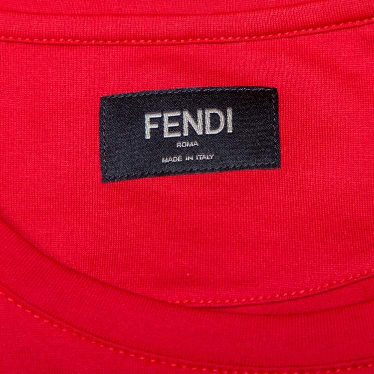 Pre Owned Fendi Red Cotton Laser Cut Monster Eyes Crewneck T-shirt S