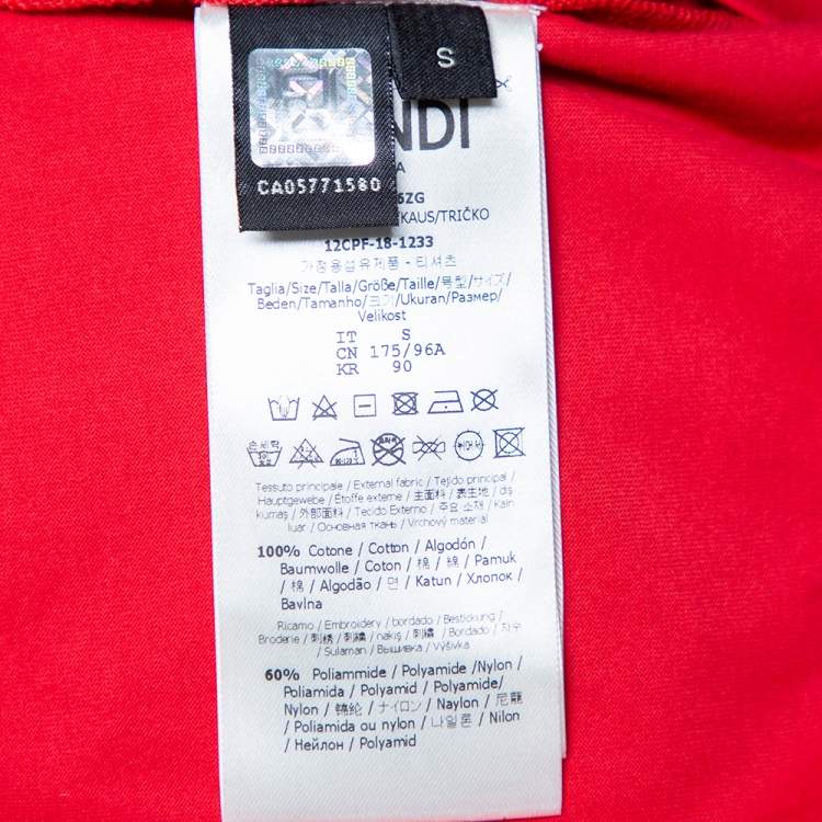 Pre Owned Fendi Red Cotton Laser Cut Monster Eyes Crewneck T-shirt S