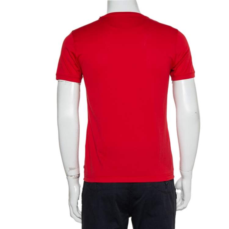 Pre Owned Fendi Red Cotton Laser Cut Monster Eyes Crewneck T-shirt S