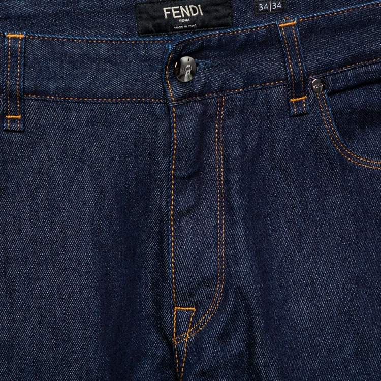 Pre Owned Fendi Navy Blue Denim Camo Pocket Detail Tapered Jeans XS