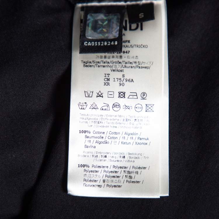 Pre Owned Fendi Black Cotton Logo Embellished Short Sleeve T-Shirt S
