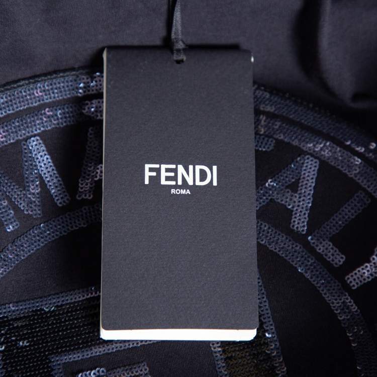 Pre Owned Fendi Black Cotton Logo Embellished Short Sleeve T-Shirt S