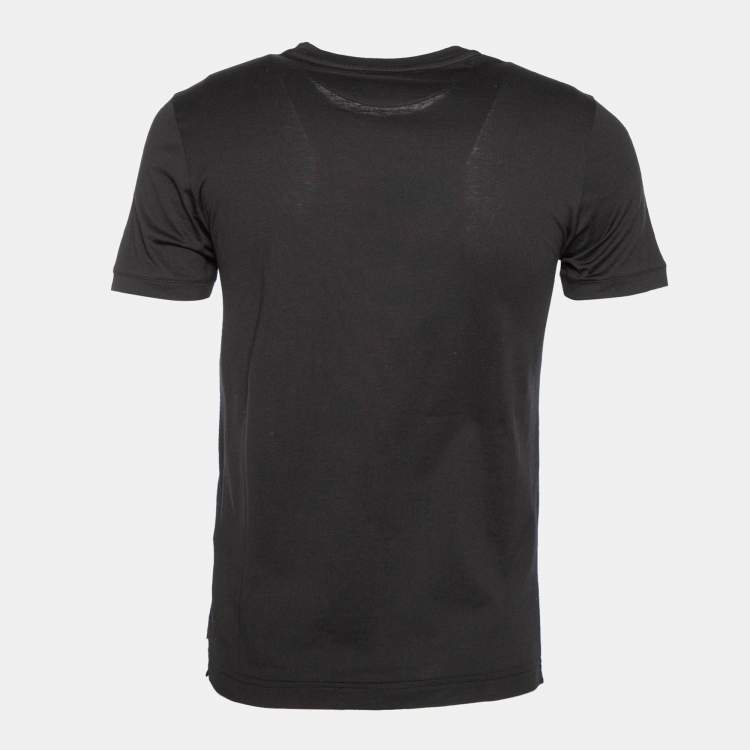 Pre Owned Fendi Black Cotton Logo Embellished Short Sleeve T-Shirt S