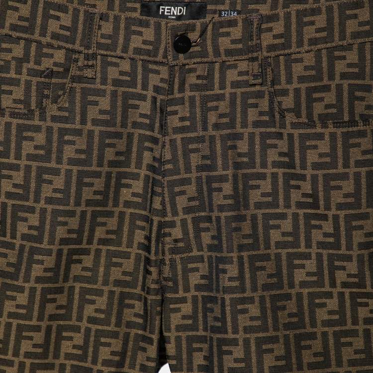 Pre Owned Fendi Brown FF Logo Jacquard Shorts M