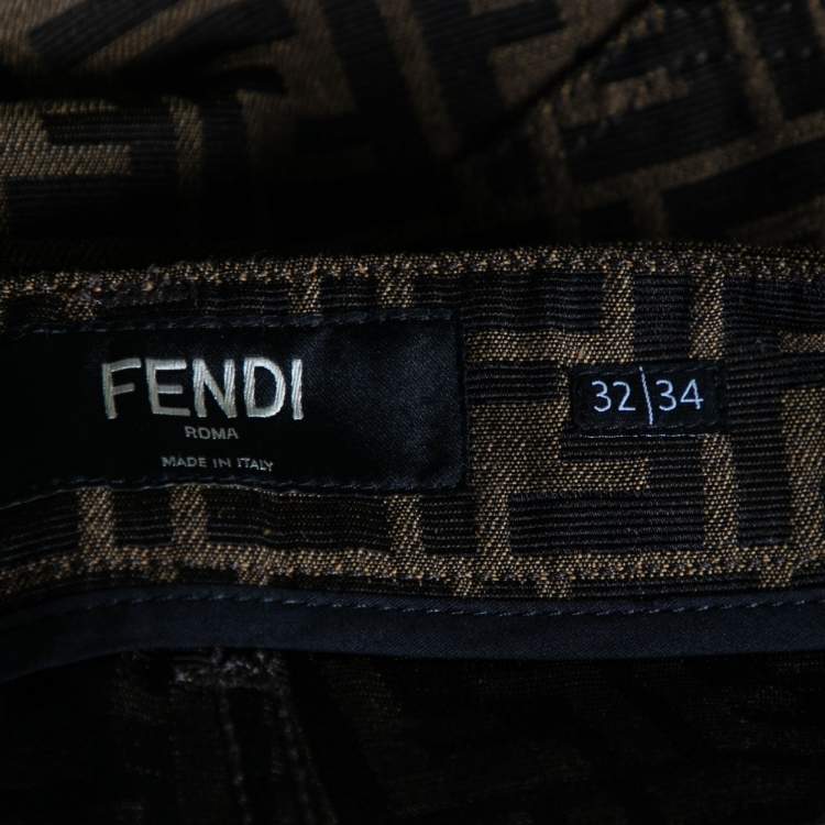 Pre Owned Fendi Brown FF Logo Jacquard Shorts M