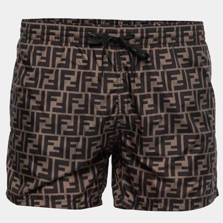 مملوكة مسبقًا Fendi Green Zucca Monogram Synthetic Swim Shorts S