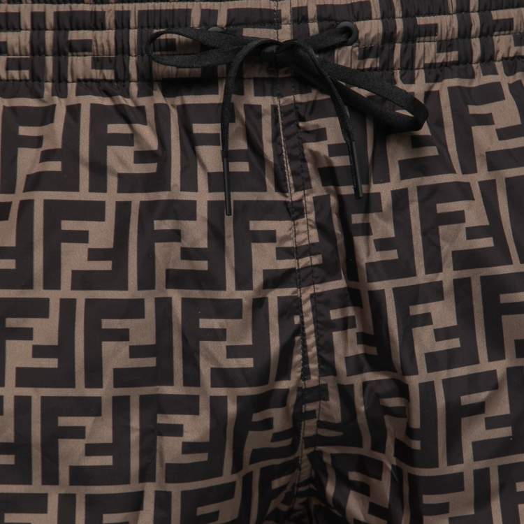 مملوكة مسبقًا Fendi Green Zucca Monogram Synthetic Swim Shorts S