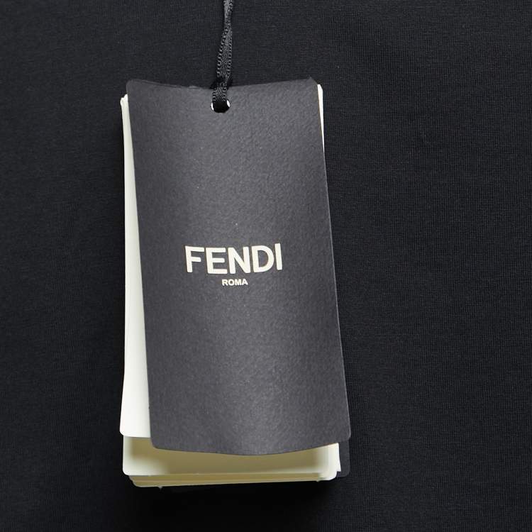 Pre Owned Fendi Black Cotton FF Applique T-Shirt M