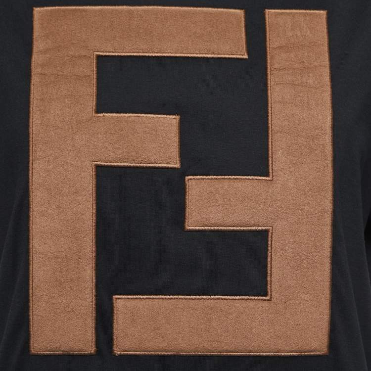 Pre Owned Fendi Black Cotton FF Applique T-Shirt M