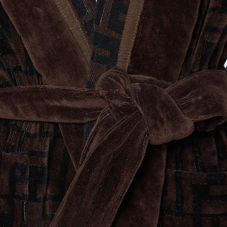 Pre Owned Fendi Brown Zucca Monogram Terry Belted Bathrobe L
