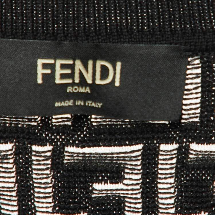 Pre Owned Fendi Black Monogram Wool Sheer Detail Jumper S