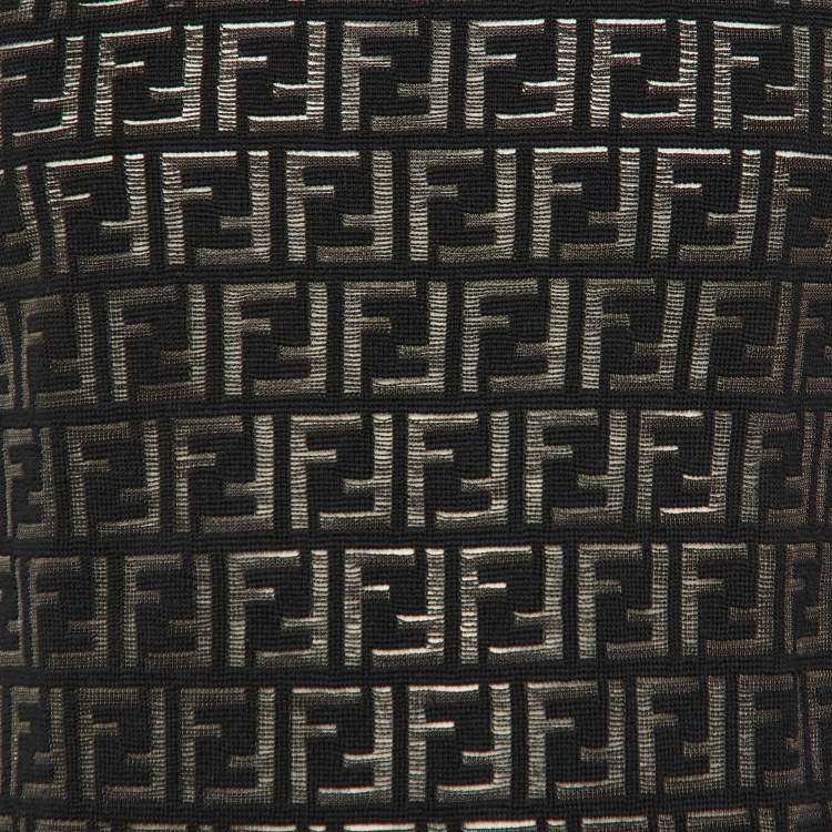 Pre Owned Fendi Black Monogram Wool Sheer Detail Jumper S