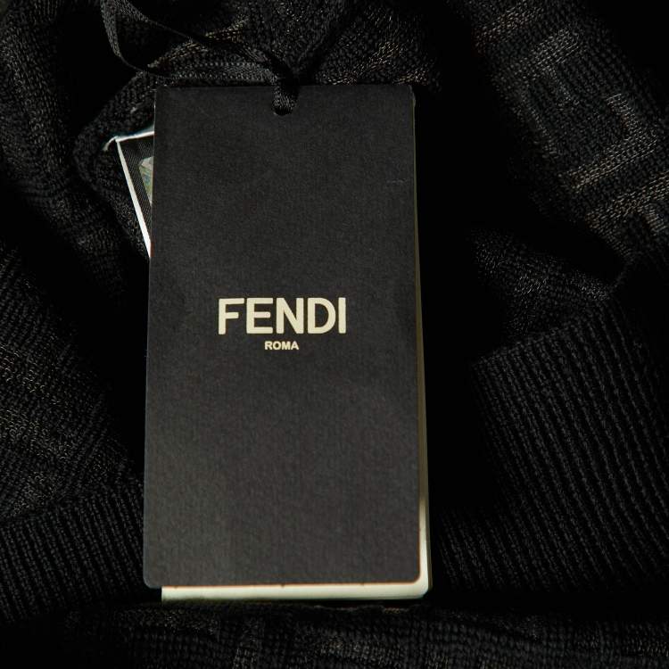 Pre Owned Fendi Black Monogram Wool Sheer Detail Jumper S