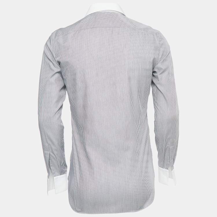 Pre Owned Fendi Black/White Striped Cotton Button Front Shirt S