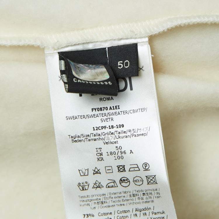 Pre Owned Fendi White Logo Embroidered Cotton & Cashmere Hoodie L