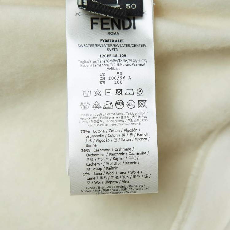 Pre Owned Fendi White Logo Embroidered Cotton & Cashmere Hoodie L