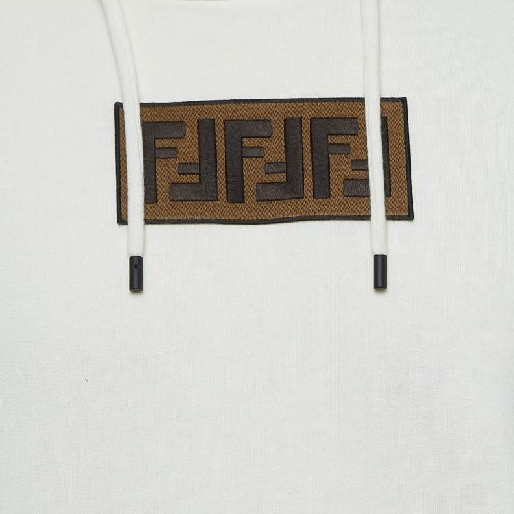 Pre Owned Fendi White Logo Embroidered Cotton & Cashmere Hoodie L
