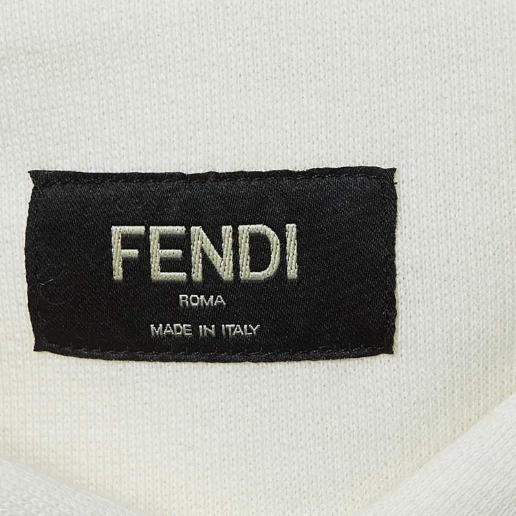 Pre Owned Fendi White Logo Embroidered Cotton & Cashmere Hoodie L