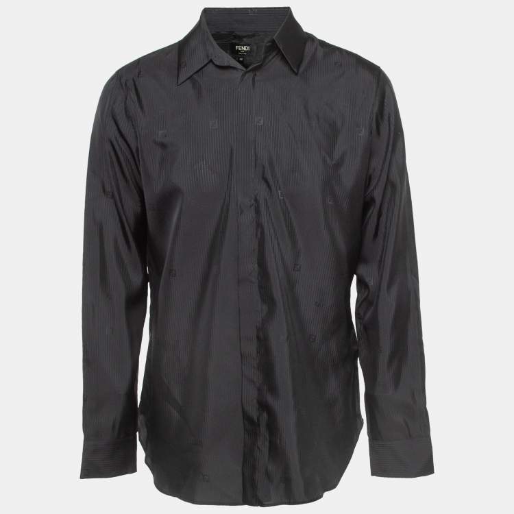 Pre Owned Fendi Black Pinstripe Crepe Long Sleeve Shirt XL