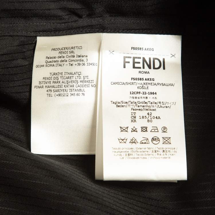 Pre Owned Fendi Black Pinstripe Crepe Long Sleeve Shirt XL