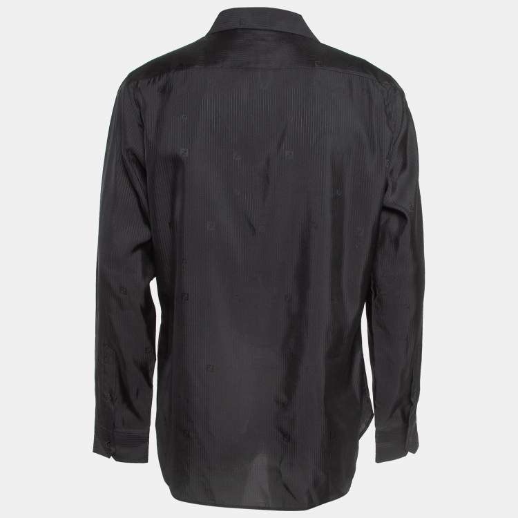 Pre Owned Fendi Black Pinstripe Crepe Long Sleeve Shirt XL