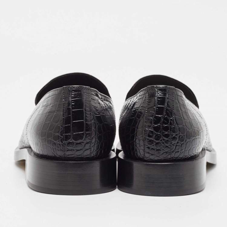 Pre Owned Fendi Black Cro Embossed Leather Ff Baguette-Motif Loafers Size 42