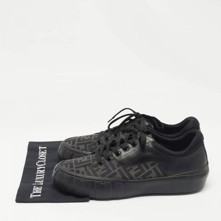 Pre Owned Fendi Black Zucca Fabric and Leather Low Top Sneakers Size 46