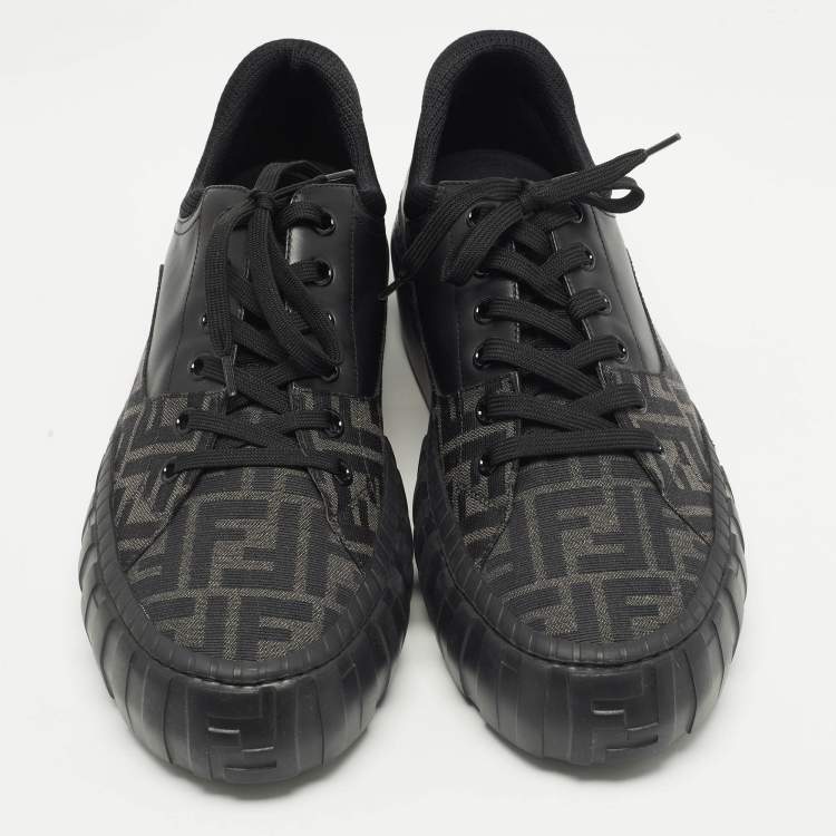 Pre Owned Fendi Black Zucca Fabric and Leather Low Top Sneakers Size 46