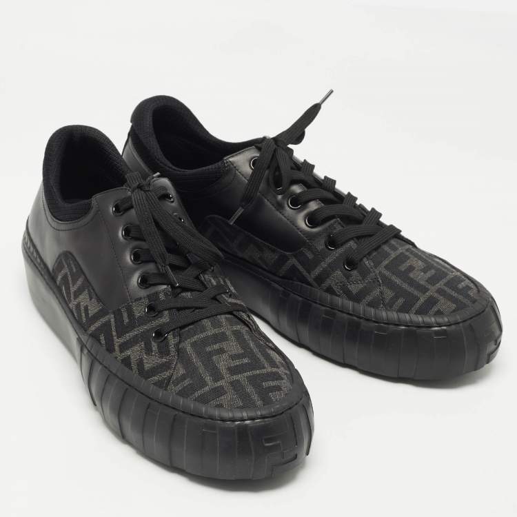 Pre Owned Fendi Black Zucca Fabric and Leather Low Top Sneakers Size 46