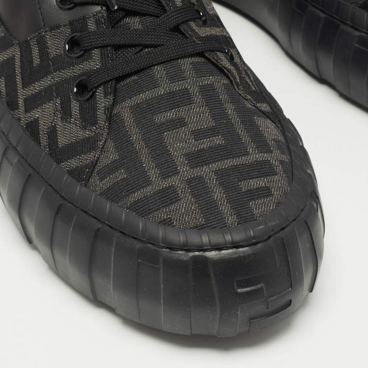 Pre Owned Fendi Black Zucca Fabric and Leather Low Top Sneakers Size 46