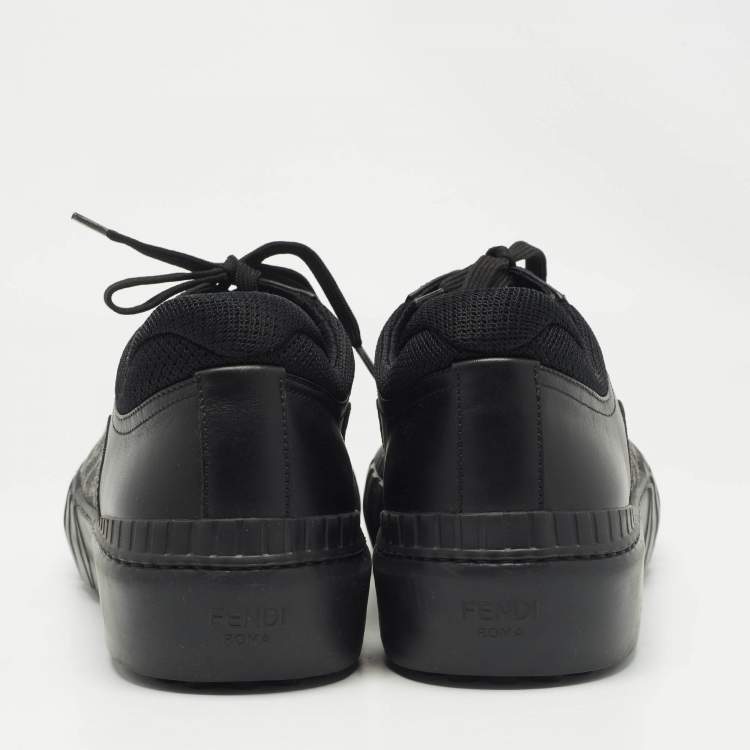 Pre Owned Fendi Black Zucca Fabric and Leather Low Top Sneakers Size 46