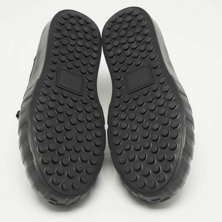 Pre Owned Fendi Black Zucca Fabric and Leather Low Top Sneakers Size 46