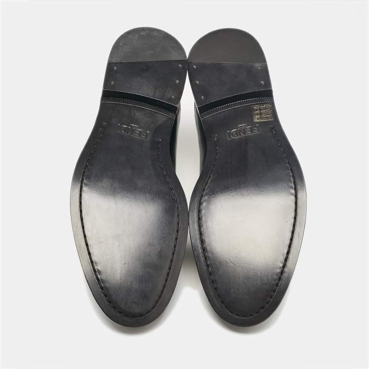 Pre Owned Fendi Black Leather Lace Up Oxfords Size 43