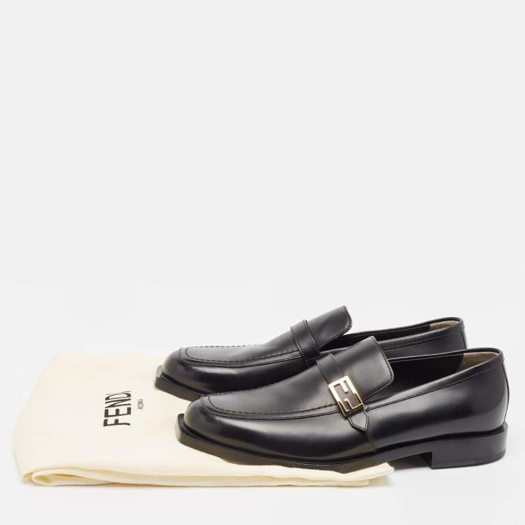 Pre Owned Fendi Black Leather Slip On Loafers Size 41