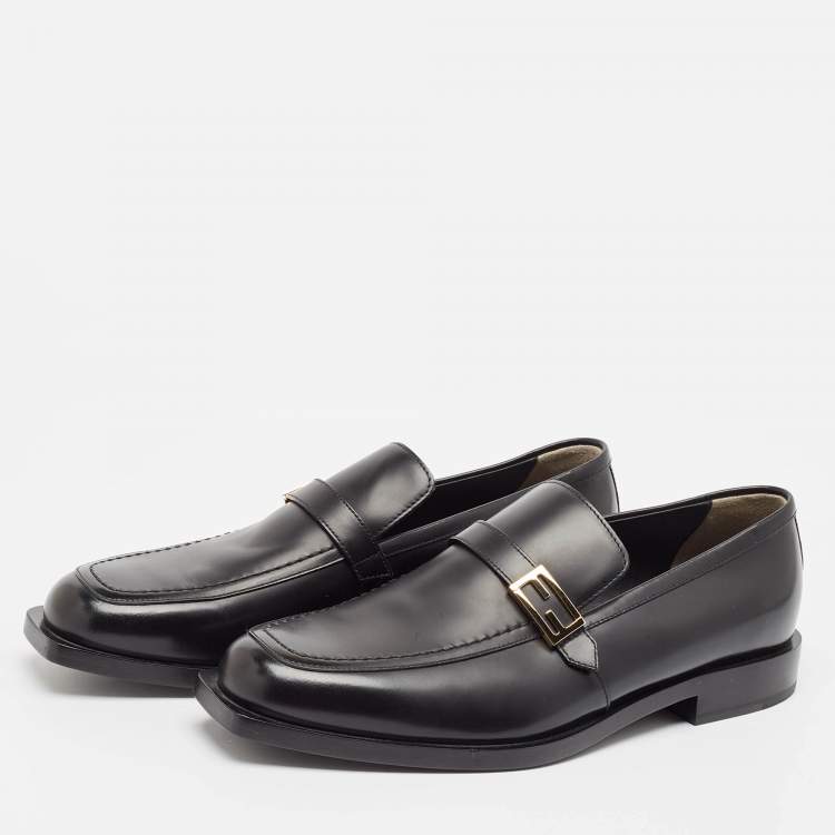 Pre Owned Fendi Black Leather Slip On Loafers Size 41