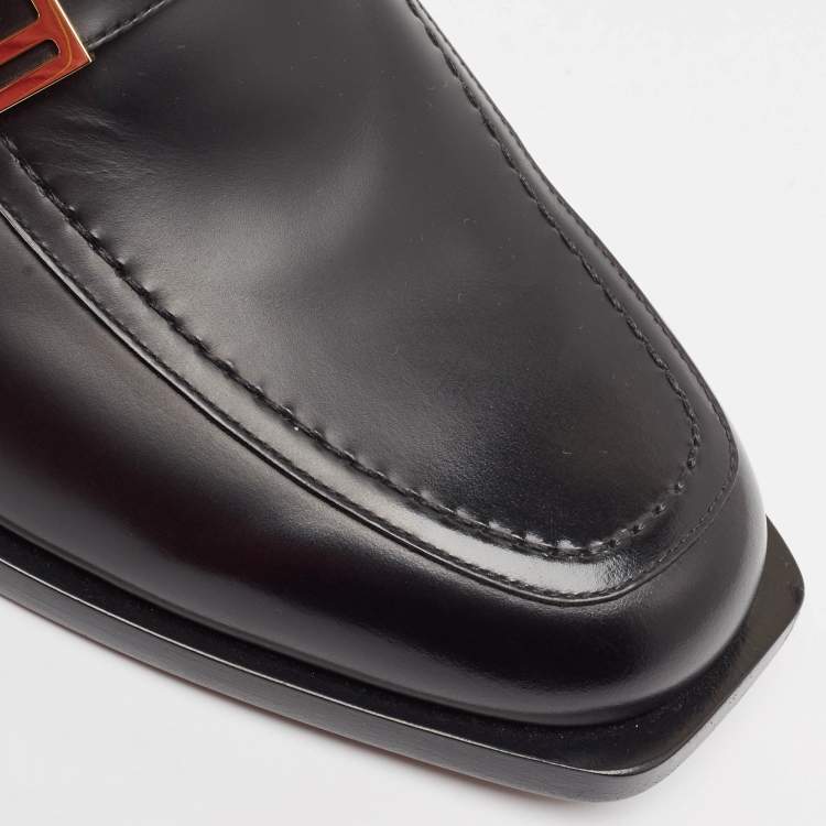 Pre Owned Fendi Black Leather Slip On Loafers Size 41