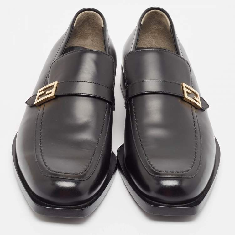 Pre Owned Fendi Black Leather Slip On Loafers Size 41