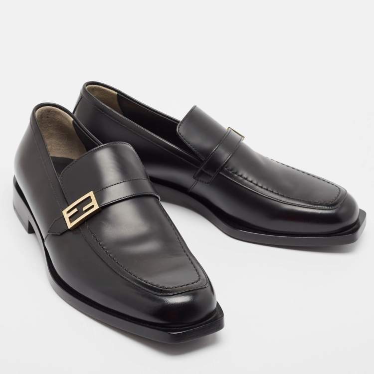 Pre Owned Fendi Black Leather Slip On Loafers Size 41