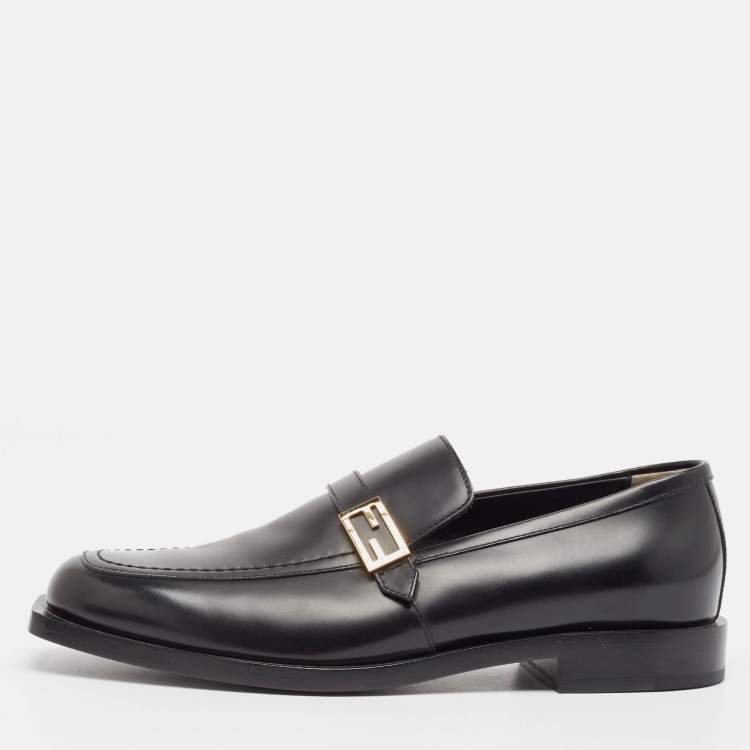 Pre Owned Fendi Black Leather Slip On Loafers Size 41
