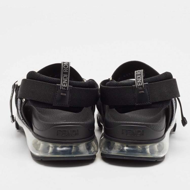 Pre Owned Fendi Blue/Black Python and Canvas Flat Sandals Size 43