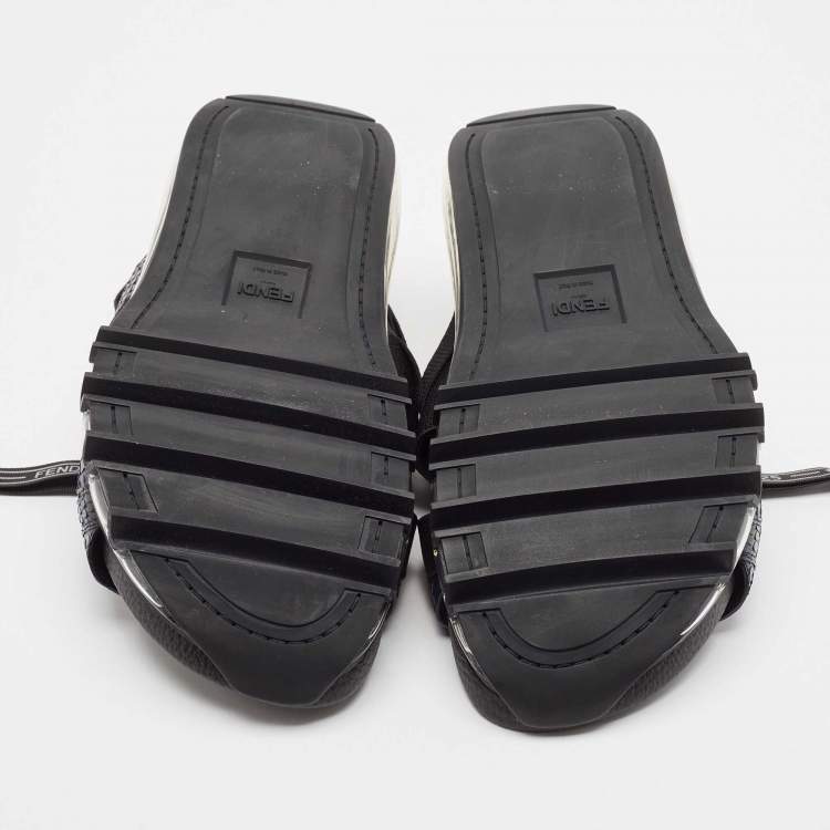 Pre Owned Fendi Blue/Black Python and Canvas Flat Sandals Size 43
