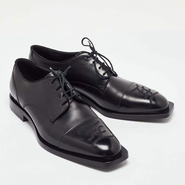 Pre Owned Fendi Black Leather FF Karligraphy Lace Up Derby Size 43