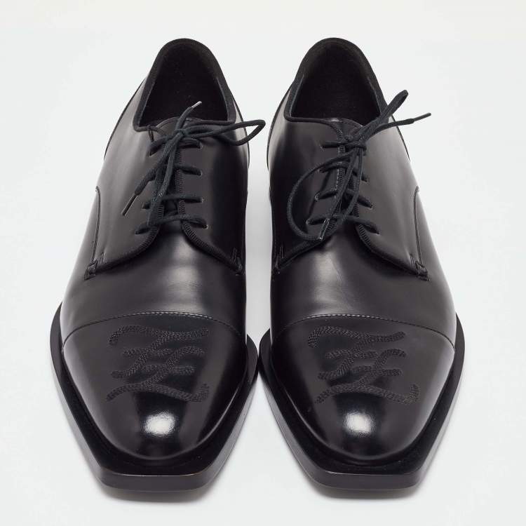 Pre Owned Fendi Black Leather FF Karligraphy Lace Up Derby Size 43
