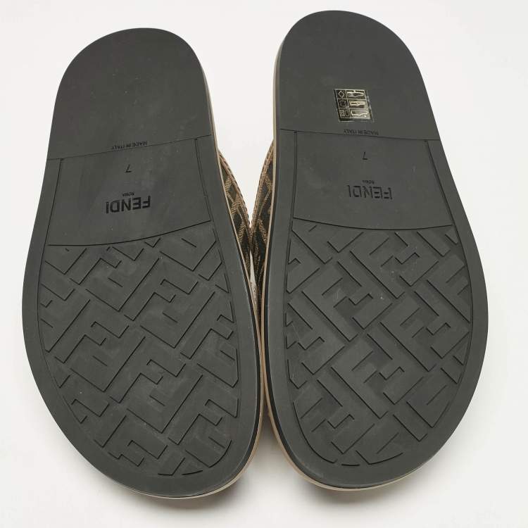 Pre Owned Fendi Brown Zucca Canvas and Leather Feel Sandals Size 41