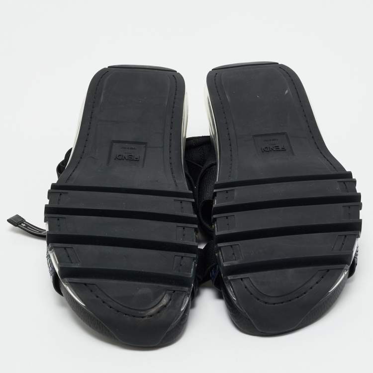 Pre Owned Fendi Navy Blue/Black Python and Elastic Strap Flat Sandals Size 45