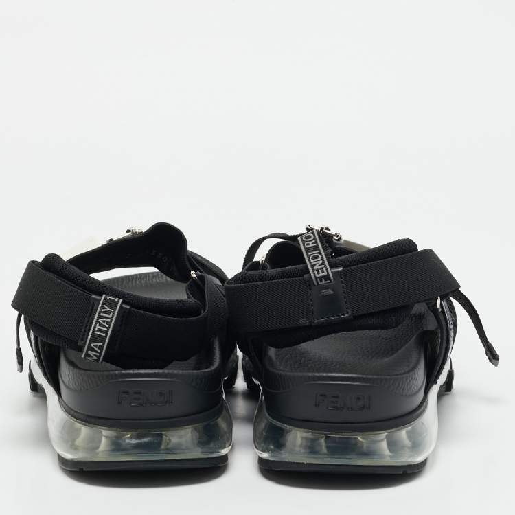 Pre Owned Fendi Navy Blue/Black Python and Elastic Strap Flat Sandals Size 45